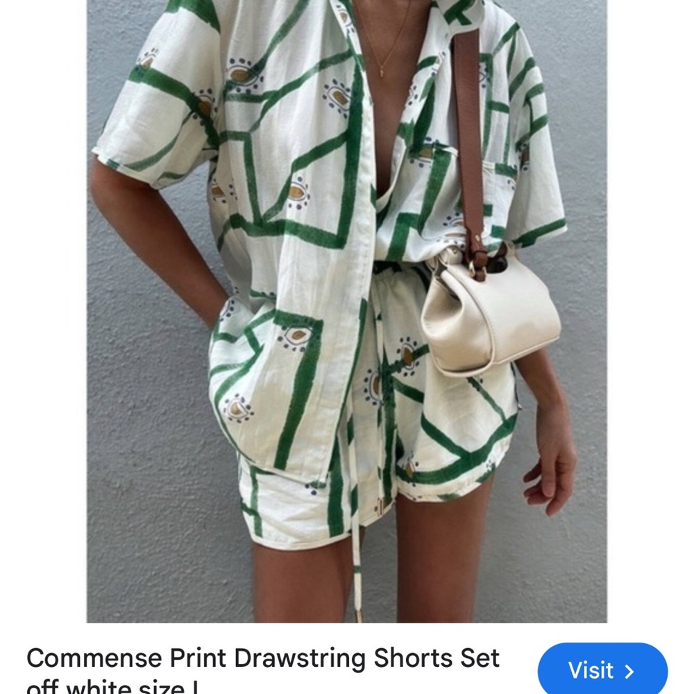 Commense Green and White Patterned Shorts